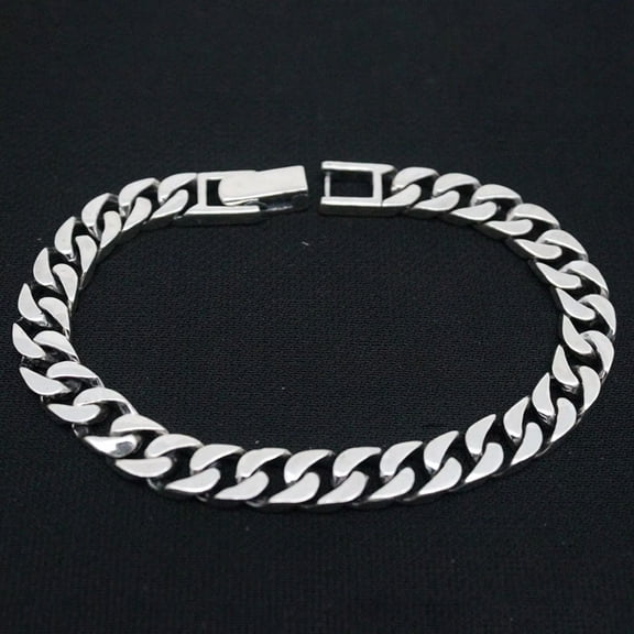 K-KED Solid 925 Sterling Silver Chain Men 7mm Curb Cuban Link  Bracelet 27-28g/7.8inch