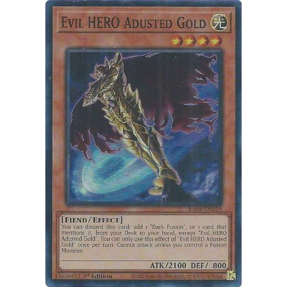 YuGiOh Quarter Century Stampede Ultimate Rare Evil HERO Adusted Gold RA04-EN029
