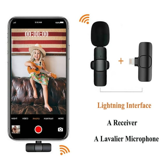 Wireless Lavalier Microphone, Microphone for Youtube Facebook Recording Mobile Phone Live Radio Noise Reduction Lightning Interface
