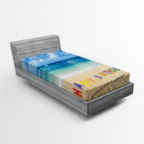 Ambesonne Hawaiian Fitted Sheet, Happy Birthday Sign, Twin XL Size, Multicolor