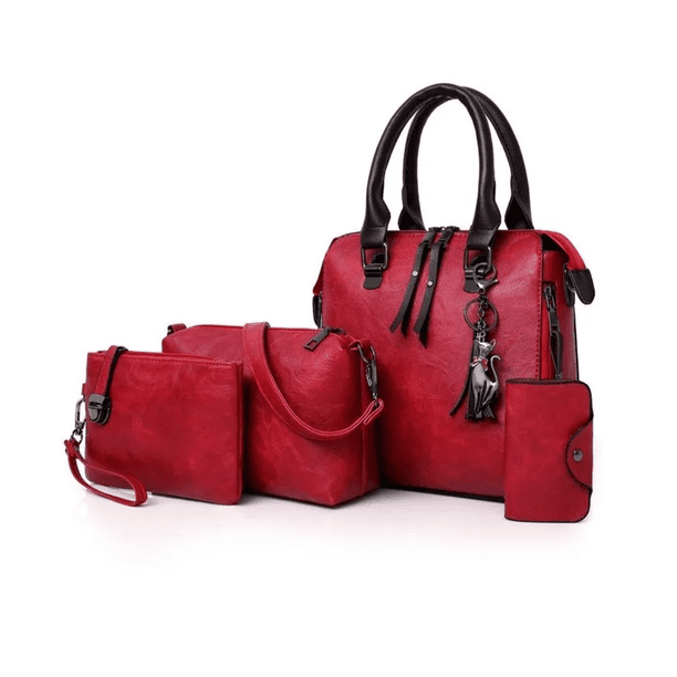 Set 4 Bolsas Mujer Moda Cartera Crossbody Bandolera Tote Pu Color Rojo
