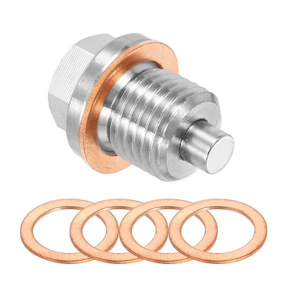 M16x1.5 Magnetic Oil Drain Plug,25mm Length with 5 Pack Copper Crush Washer