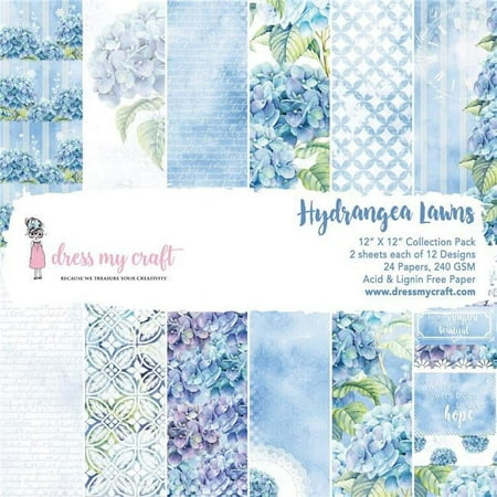 UPC: 0818911021683 | Dress My Craft Single-Sided Paper Pad 12 X12  24/Pkg-Hydrangea Lawns  12 Designs/2 Each