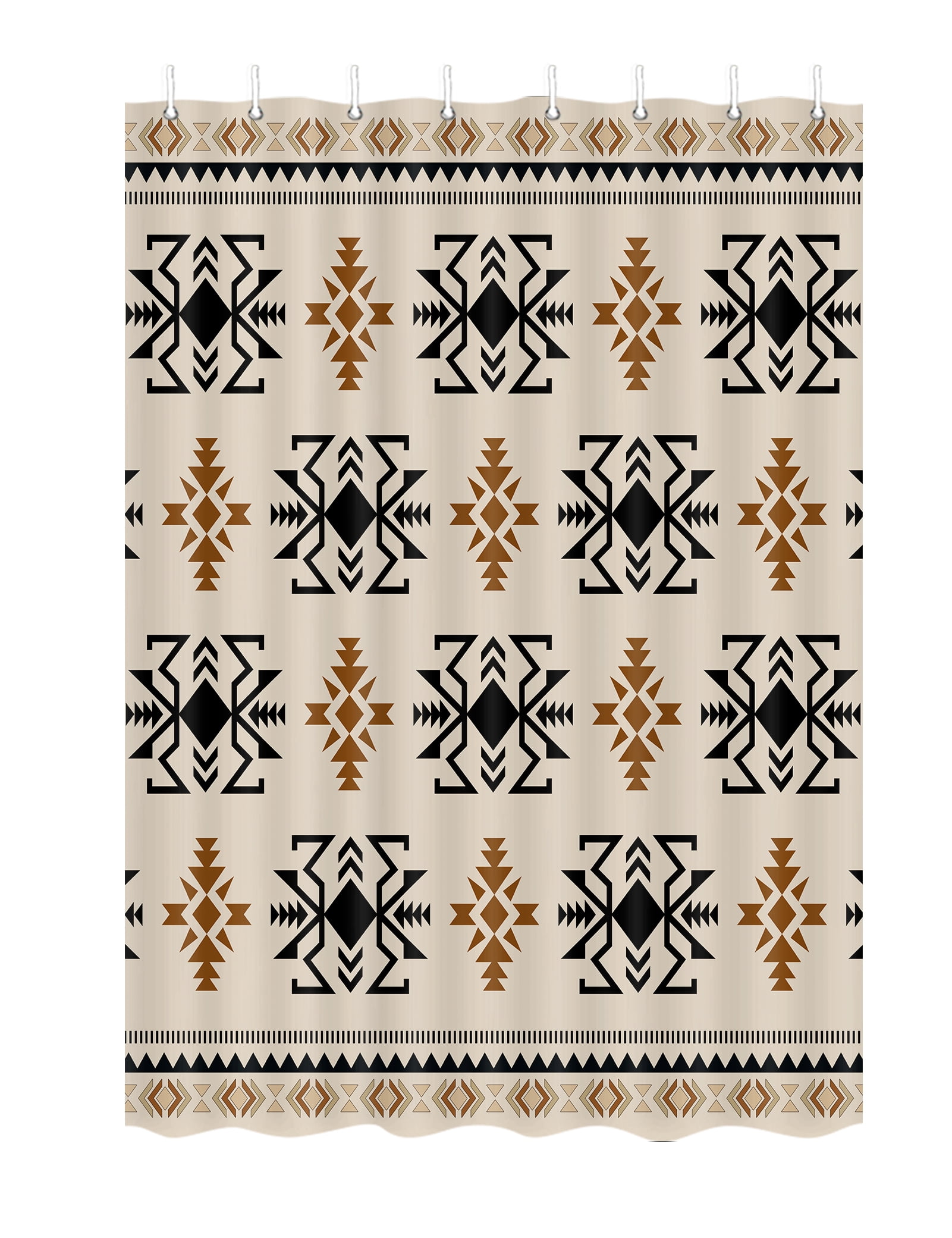 JAWO Camper RV Western Aztec Shower Curtain for Travel Trailer Bathroom, Boho Southwest Rustic Camping Small Narrow Fabric Shower Curtains Set, Happy Camp Outdoor Decor Accessories with Hooks 47X64