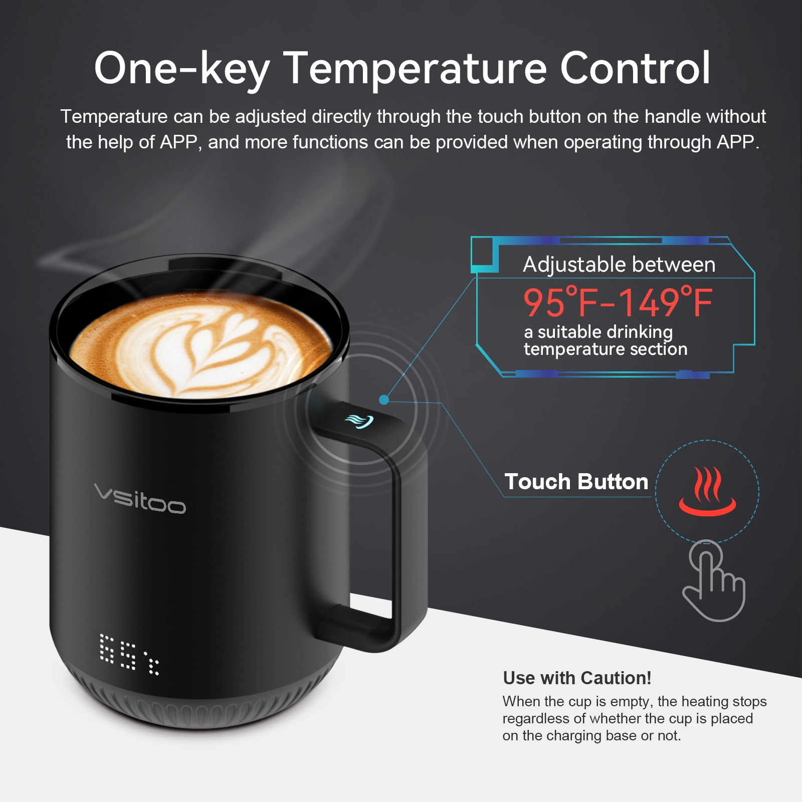 vsitoo Temperature Control Smart Mug S3 PRO 14 Oz, Self Heating Coffee Mug  with Manual & APP Controlled, Rechargeable and Battery Powered, LED Light