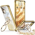 thumbnail image 1 of Étui pour Galaxy S24 Plus avec Support, Double Anneau, Étui de Téléphone de Luxe Bling pour Femmes et Filles, Cœur, Or, 1 of 4