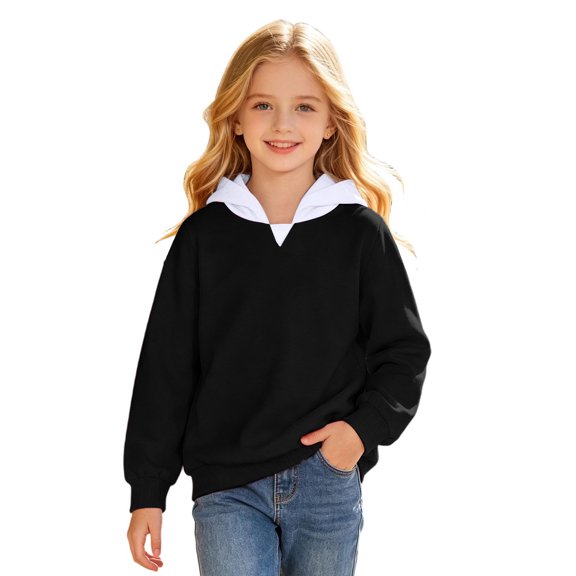 Tisuna Hoodies For Girls Cute Color Block Hoodie Teen And Youth Daily Party Long Sleeve Tops Clothes Size 2-3 Years