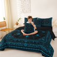 thumbnail image 4 of Manfei Blue Spider Web 7pcs Queen Bedding,Halloween Themed Pattern Bedding Comforter Set Queen,Black Reversible, 4 of 7