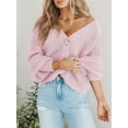 thumbnail image 5 of Women'S Chunky Knit Open Front Sweater Long Sleeve Button Loose Short Cardigan Outerwear Coats Pink S, 5 of 6