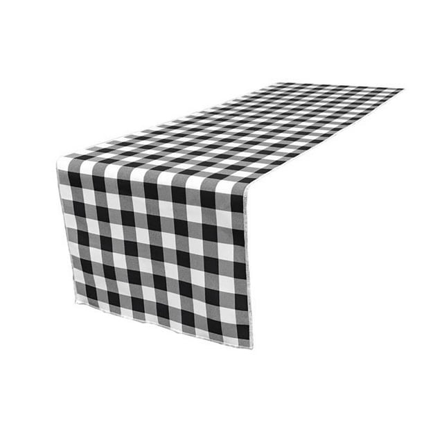 TCcheck14x108-BlackK24 Polyester Gingham Checkered Table Runner, White ...