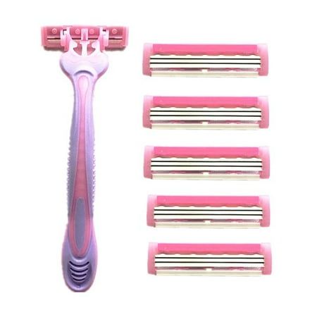 Female Body Hair Shaver Set 1PC Knife Holder + 6PCS 3-Layer Blades Hair Removal Shaving (Best Female Hair Removal Machine)