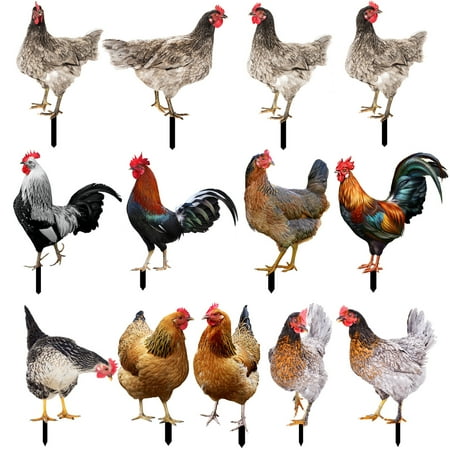 UDIYO Rooster Decor Garden Statue Double-sided Printing Acrylic Chicken Yard Art Sculpture Outdoor Figurines