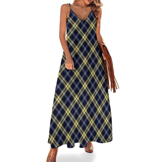 Vestido a cuadros azul y amarillo, estilo retro, estilo cuadros, para fiesta, maxivestido con escote en V, estilo bohemio, para playa, con tirantes, ropa de gran tamaño