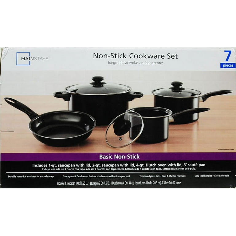 Mainstays 7 Piece Nonstick Cookware Set, Black