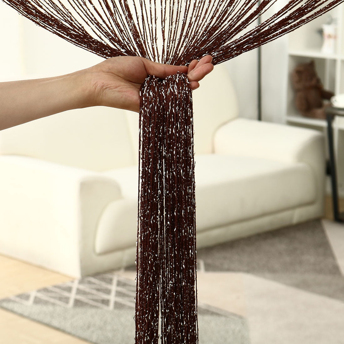 Unique Bargains Thread Strip Curtain Fringe Panel 39" x 79" Brown