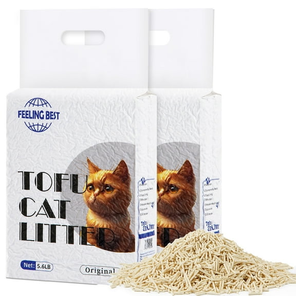 FEELING BEST Tofu Cat Litter 11.2 LB(5.6 LB*2 OR2) Clumping, 100% Natural, Clumping, Flush able,Ultra Absorbent and Fast Drying,Solubility in Water,Really Dust-Free,Less Scattering
