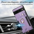 thumbnail image 5 of ELEHOLD for Google Pixel 6 Case with Ring Holder, Pixel 6 Wallet Case with RFID Blocking Card Holder Wristlet Strap, Magnetic Button Flip Folio Kickstand Shockproof Phone Cover,Purple, 5 of 10