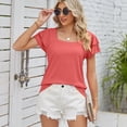 thumbnail image 3 of Defitshape Women's Short Sleeve T Shirt Square Neck Shirt Summer Casual Ruffle Lightweight Soft Fashion Tshirt Orange XX-Large, 3 of 4