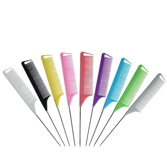 10pcs random color Professional Pointed Tail Hair Comb Anti-static Hair Dye Brush Barber Steel Needle Comb Salon Hairdresser Barber Accessories