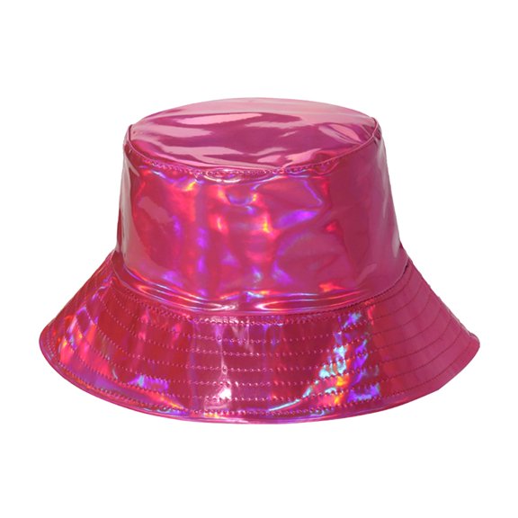 Holographic PU Leather Bucket Hat, Unisex Metallic Fisherman Cap for Stage and Parties, Shiny Hop Headwear