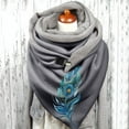 thumbnail image 2 of Women Color Feather Print Cotton Winter Warm Button Up Scarf, 2 of 3