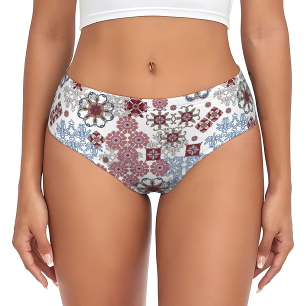 Fotbe Abstract Floral Calzones Estampados para Mujer – Ropa Interior de Algodón, Cómoda, Suave y Elástica-Large