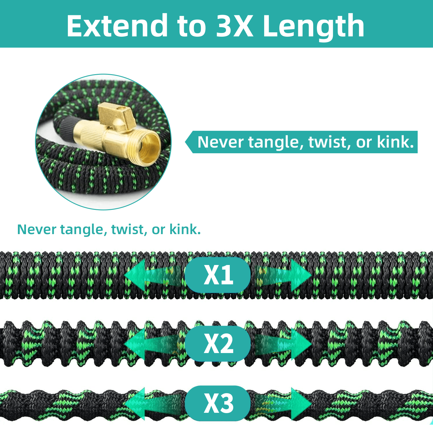 SUNDAN Expandable Garden Hose 50ft No Kink Flexible Water Hoses for Outdoor with 8-Pattern Spray Nozzle(Black/Green)