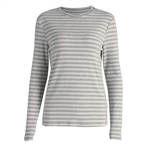Womens Striped Long Sleeve Shirt Crew Neck Tops Loose Fit Tshirt Light Gray XL