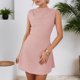 thumbnail image 2 of Negro Vestido de Cóctel A-Línea sin Mangas de Cintura Elástica Mini Vestido de Color Sólido para las Mujeres, Mock Cuello Alto Vestido Bajo para las Mujeres, 2 of 5
