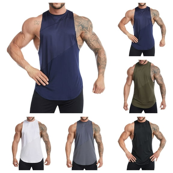 Men's Casual Solid Color Pullover Sleeveless T-Shirt Top Muscle Tank Tee for Gym Workout Running Sports Streetwear Daily Wear Loungewear | Ihhxva,Black L
