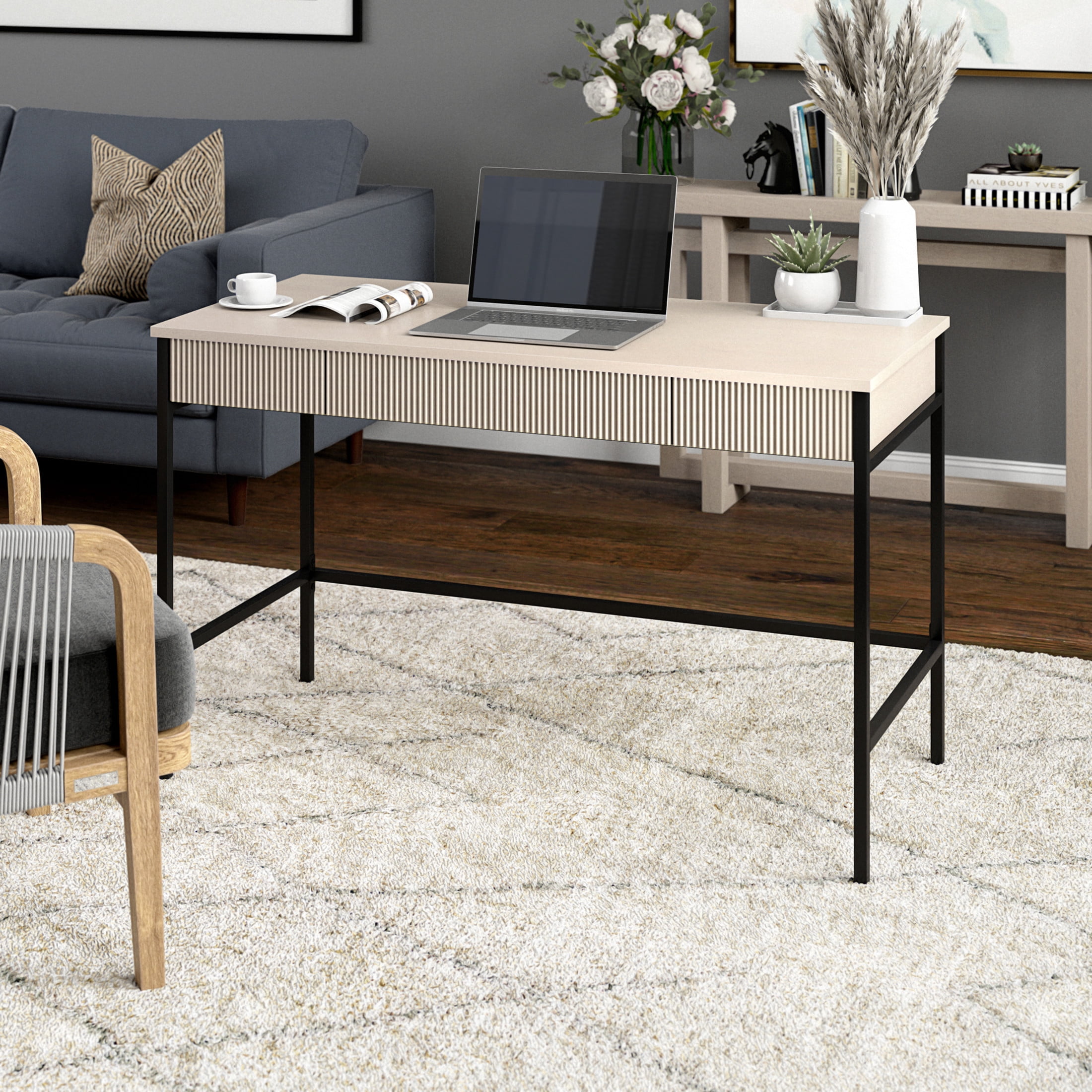 Evelyn&Zoe Mid-Century Modern 48" Wide Alder White Home Office