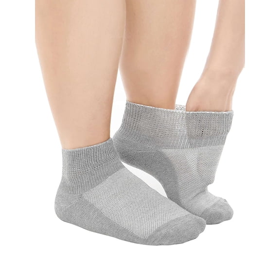 3-Pack Low Cut Socks for Diabetics Men Women, Moisture-Wicking Wide Calf Socks, Non-Binding & Extra Wide Top (Light Gray)