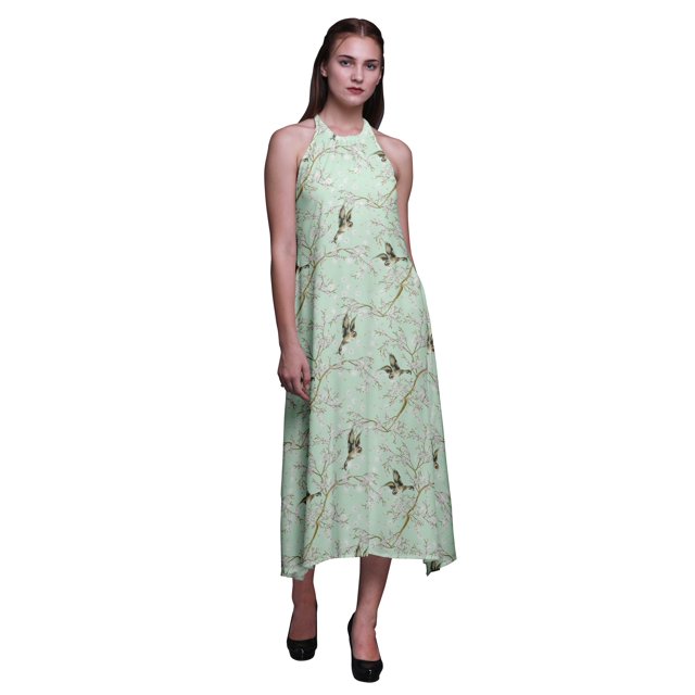 Bimba Bird Printed Women Backless Halter Neck Summer Holiday BeachDress-XX-Large