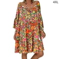 thumbnail image 1 of Vestido de verano de manga larga con cuello en V Vestido de mujer estampado de tela suelta, caqui, 4XL Vogacara AP002186-07, 1 of 5