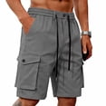 thumbnail image 4 of KeShDi Cargo Shorts Mens Workout Shorts Sleep Shorts Men's Solid Color Pocket Bandage Button Elastic Waist Casual Fashion Cargo Shorts Gray 3X, 4 of 7