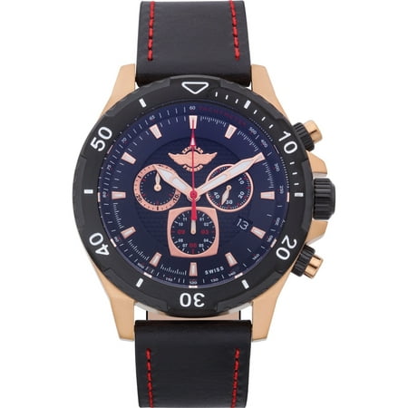 Zentler Freres Rodan pilot style men’s Swiss quartz chronograph watch, Sapphire crystal, leather