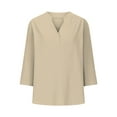 thumbnail image 4 of Breezora Women's Linen Shirt 3/4 Sleeve V Neck Button Down Top Breathable Summer Blouse for Beach and Outings XXXL Size Beige, 4 of 5