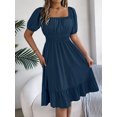 thumbnail image 4 of Summer Dresses For Women Women'S Casual A-Line Square Neck Puff Sleeve Dress Hem High Waist Midi Fitted Dress Holiday Dress, 4 of 5