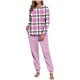 thumbnail image 2 of Conjunto de pijama informal de invierno para mujer, de doble cara, con cuello redondo estampado, manga larga, top anudado a mano, pantalones con cordón ajustable, ropa de casa, blusa de poliéster., 2 of 7