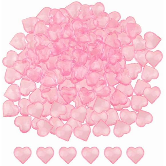 Fangoo 220 Pcs Cœur Acrylique Rose Dos Plat Gemmes pour Décorations de la Saint-Valentin, Remplissage de Vase, Décoration de Table, Décorations de Mariage, Décorations de Maison (Rose, 1LB)