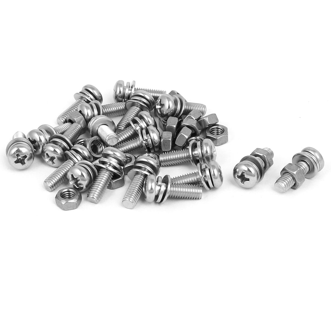 M2 x 16mm 304 Stainless Steel Phillips Pan Head Screws Nuts w Washers 20 Sets 