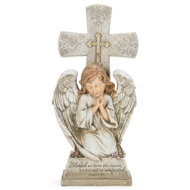 Praying Angel With Cross 145 Inch Resin Decorative Outdoor Memorial