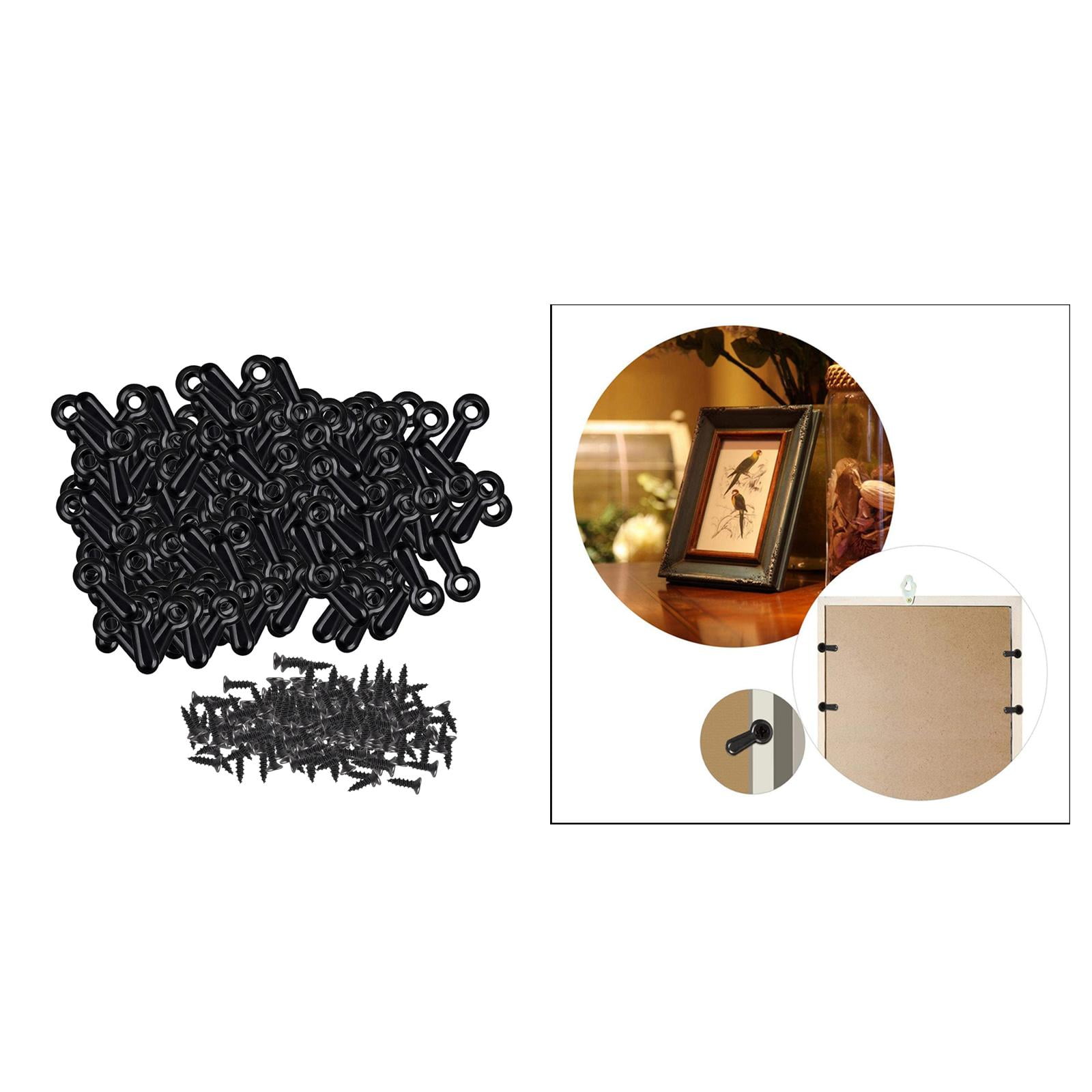 GUOOL Black Buttons Fixing Fasteners Photo Hardware Backing Clips and 300 Screws for Hanging Picture Drawing Photos Surface Plated