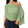 thumbnail image 3 of Women Sheer Poncho Top Lightweight Knit Crochet Shrug Bolero Mesh Batwing Sleeve Sweater Cover up Beachwear Summer Sheer Blouse Top for Evening Dress Light green One Size, 3 of 7