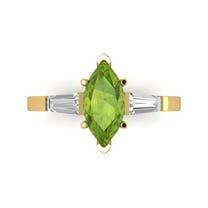 2 ctw 3 Stone Anniversary Ring for Women | Marquise Cut Natural Peridot | Hyperallergenic Solid 18K Yellow Gold