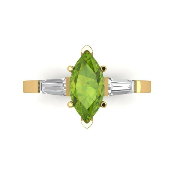 2 ctw 3 Stone Anniversary Ring for Women | Marquise Cut Natural Peridot | Hyperallergenic Solid 14K Yellow Gold