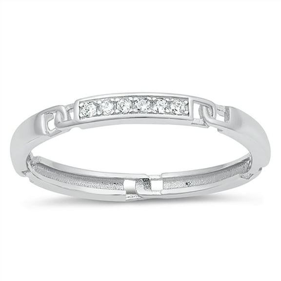 All in Stock Clear Cubic Zirconia Link Chain Band Ring 925 Sterling Silver Size 5