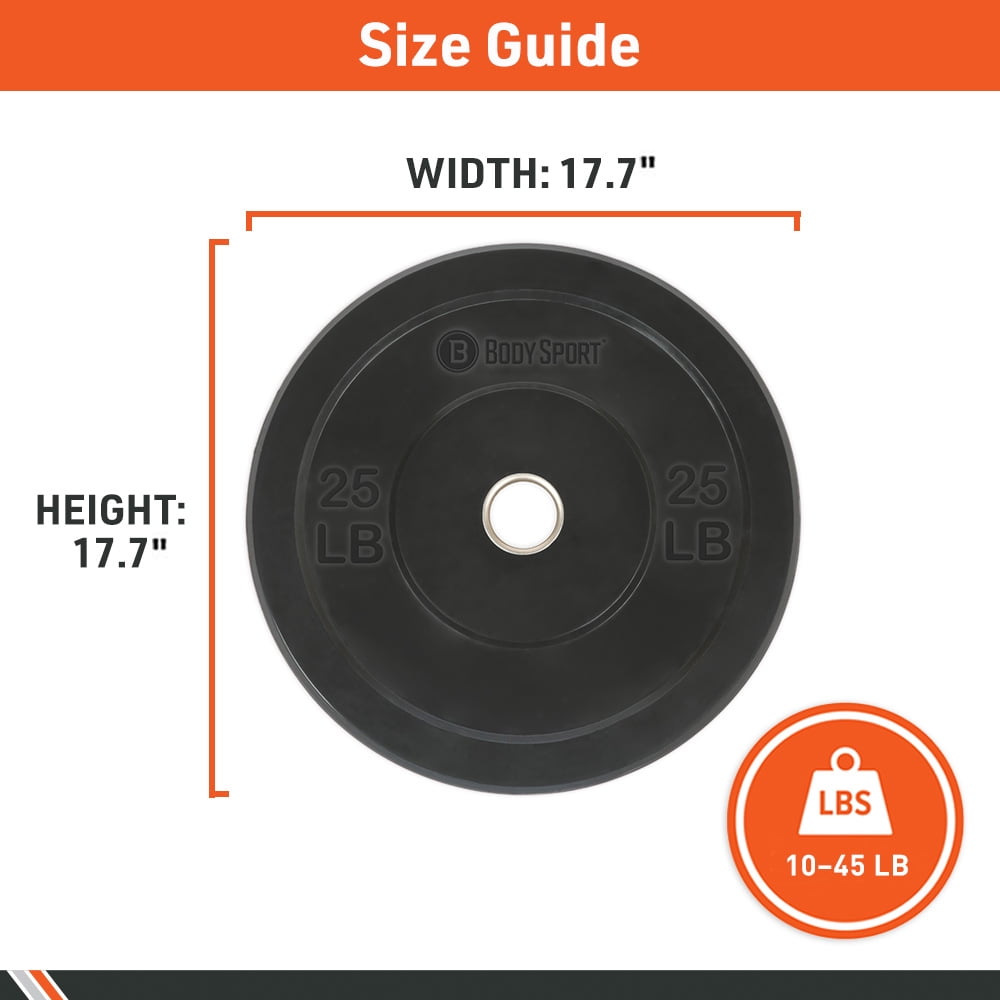 Body Sport Rubber Olympic Bumper Plates - Single Plate - 2-Inch Wide - 45 Pounds