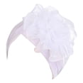 thumbnail image 2 of ZDNIXIAN Stretchy Ruched Turban Head Wrap with Large Organza Flower Ornament Solid Color Elegant Hair Cover Lightweight Fashion Headscarf for Party Daily Occasions, 2 of 4