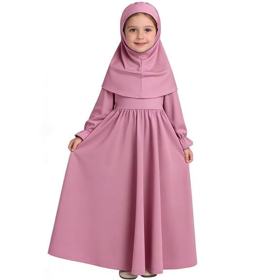 LIIPEE Girls Outfit Sets Elegant Solid Color Crew Neck Flare Long Sleeve Ruffle Hem Dresses Headband 2 Piece Set Kids Children Comfortable Breathable Soft Cute Daily Clothing,Hot Pink,2-3 Years